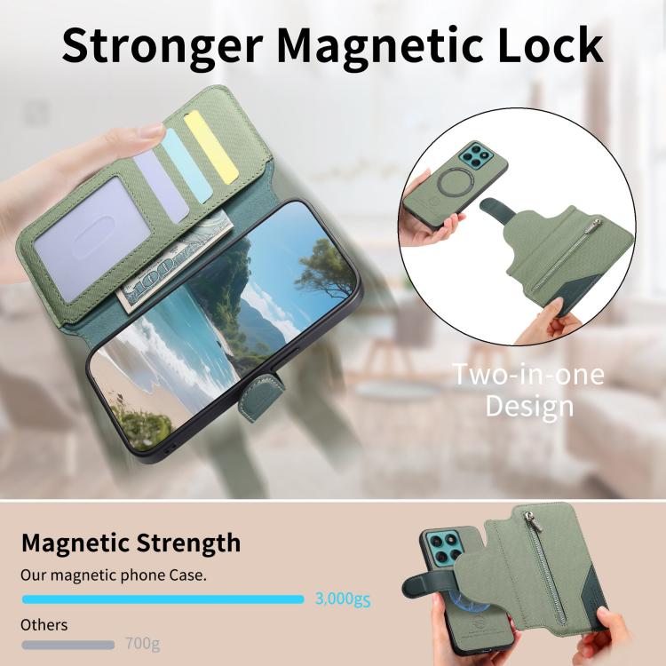 For Motorola Edge 60 Pro Twill Fabric MagSafe RFID Anti-theft Zipper Wallet Leather Phone Case
