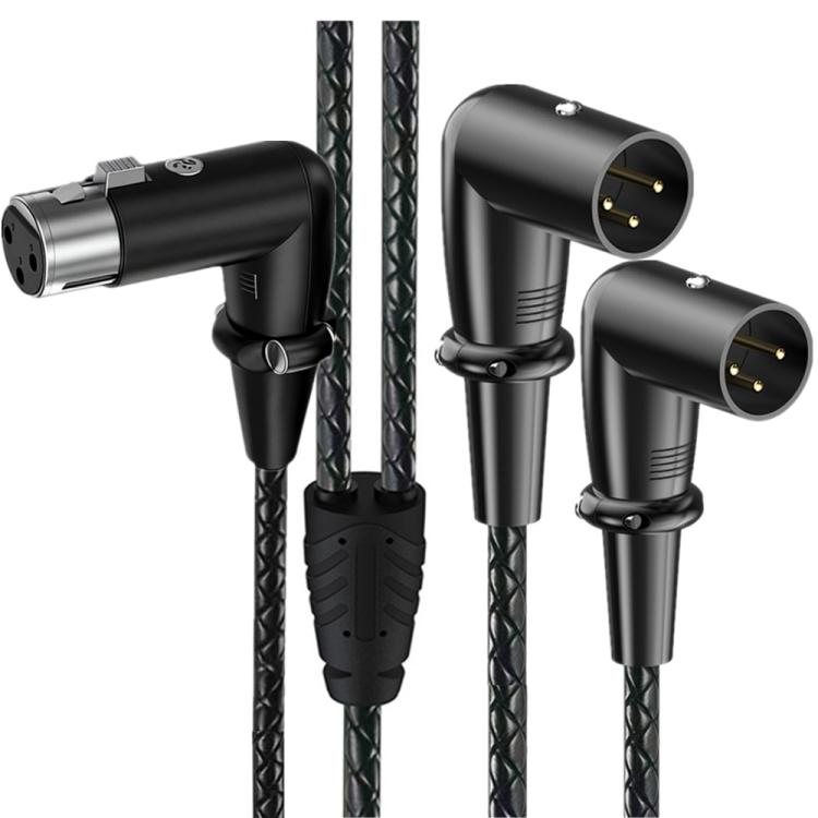 Y-type Balanced Microphone Splitter XLR Audio Cable, Length: 0.5m, Specification:Female Elbow to 2xMale Elbow - Black