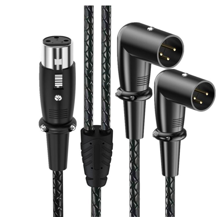 Y-type Balanced Microphone Splitter XLR Audio Cable, Length: 0.5m, Specification:Female Straight to 2xMale Elbow - Black