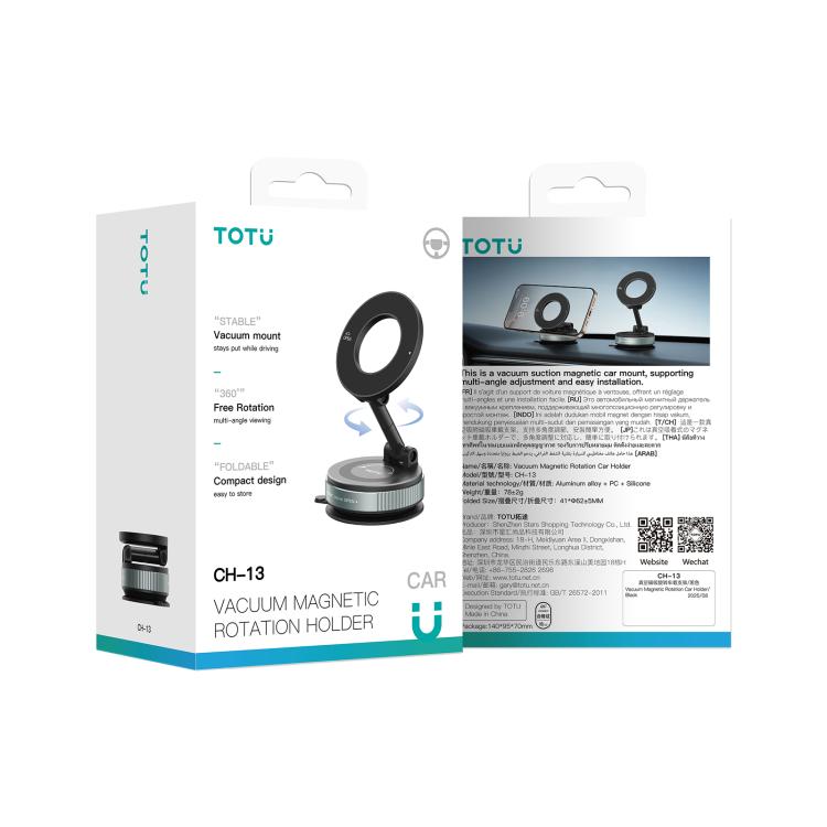 TOTUDESIGN CH-13 Foldable Vacuum Suction Cup Magnetic Car Rotation Phone Holder - Black