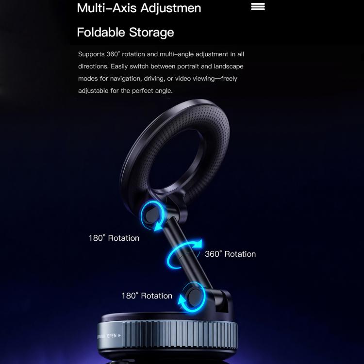 TOTUDESIGN CH-13 Foldable Vacuum Suction Cup Magnetic Car Rotation Phone Holder - Black