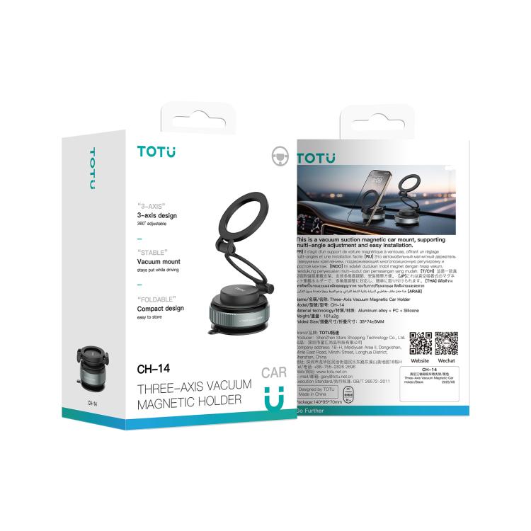 TOTUDESIGN CH-14 Three-axis Foldable Vacuum Suction Cup Magnetic Car Phone Holder - Black