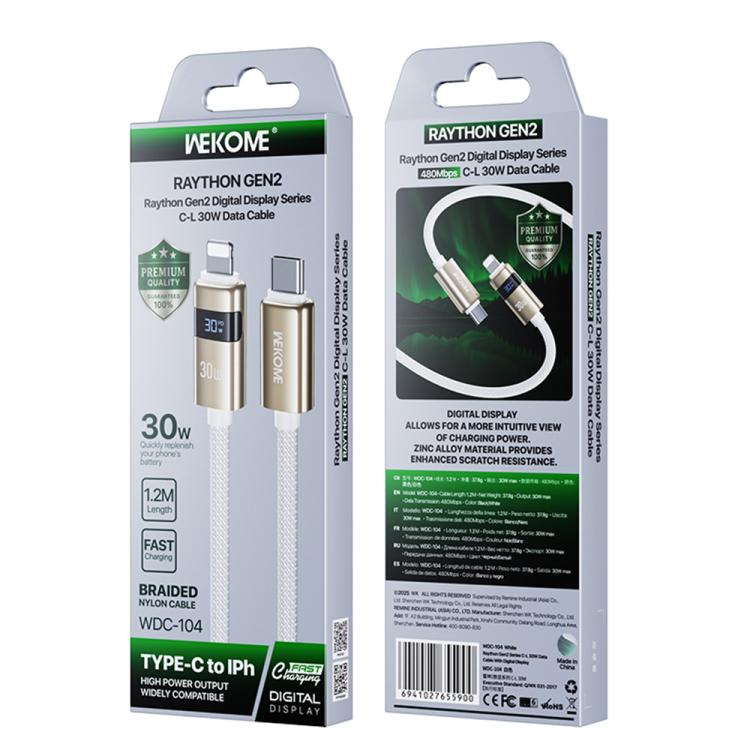 WK WDC-104 Raython 2 Digital Display 30W Type-C to 8 Pin Fast Charging Data Cable, Length: 1.2m