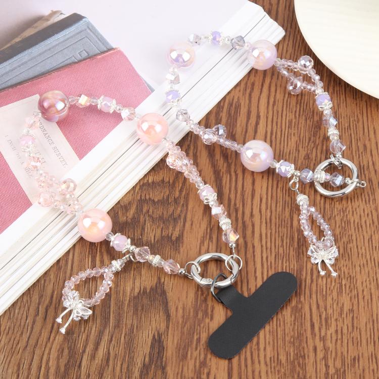 Butterfly Pendant Crystal Beaded Chain Anti-lost Mobile Phone Short Wrist Strap