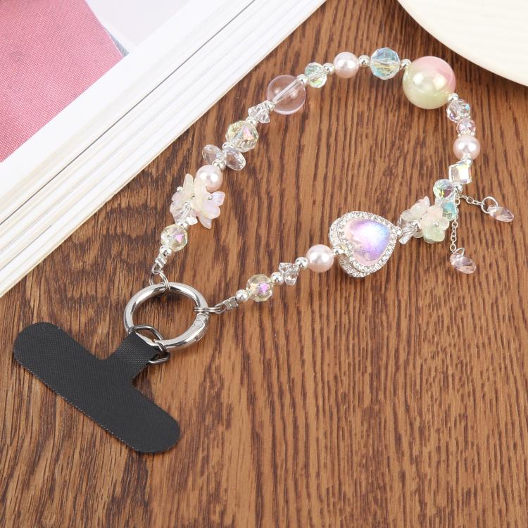 Crystal Heart Diamond Beaded Chain Anti-lost Mobile Phone Short Wrist Strap
