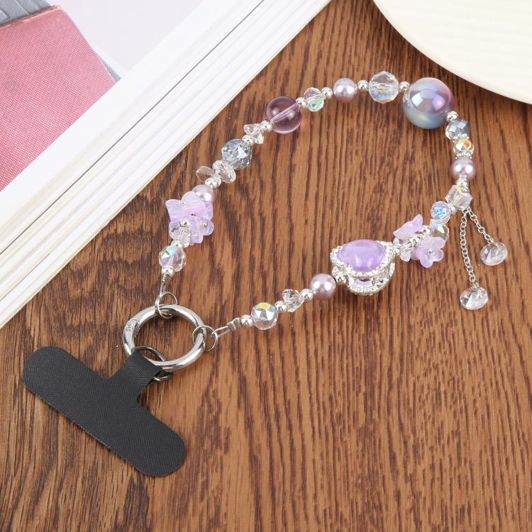 Crystal Heart Diamond Beaded Chain Anti-lost Mobile Phone Short Wrist Strap