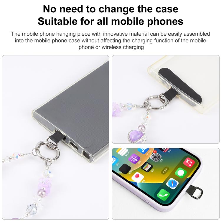 Crystal Heart Diamond Beaded Chain Anti-lost Mobile Phone Short Wrist Strap