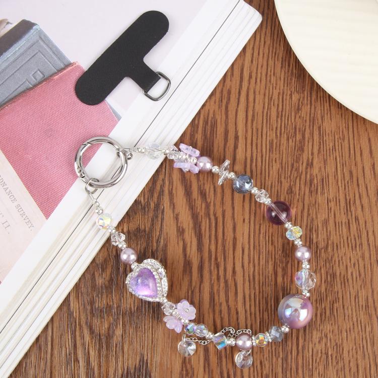 Crystal Heart Diamond Beaded Chain Anti-lost Mobile Phone Short Wrist Strap