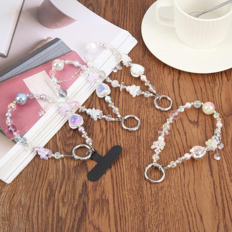 Crystal Heart Diamond Beaded Chain Anti-lost Mobile Phone Short Wrist Strap