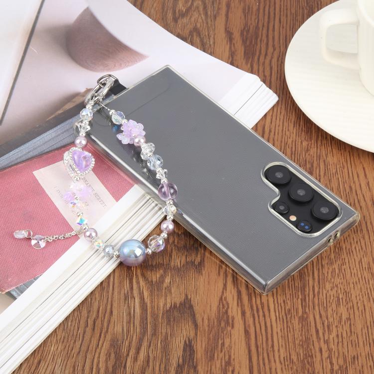 Crystal Heart Diamond Beaded Chain Anti-lost Mobile Phone Short Wrist Strap