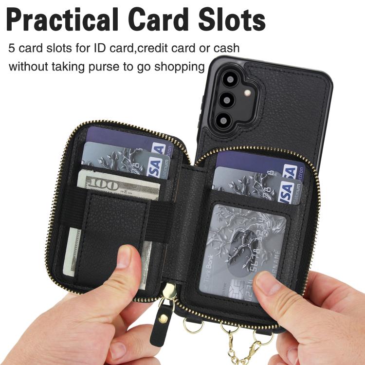 For Samsung Galaxy A13 4G / 5G AwQuer 2 in 1 Crossbody Zipper Wallet Leather Back Phone Case