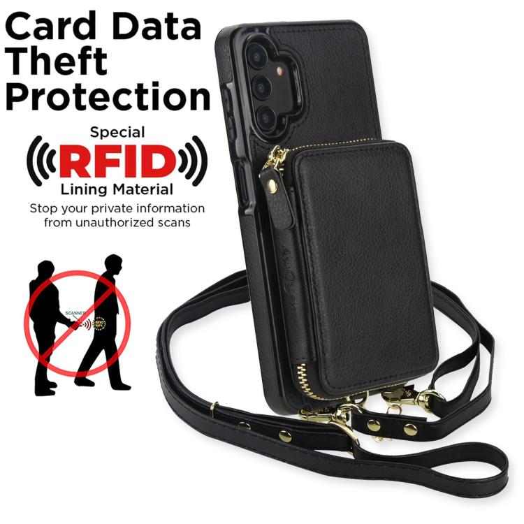 For Samsung Galaxy A13 4G / 5G AwQuer 2 in 1 Crossbody Zipper Wallet Leather Back Phone Case