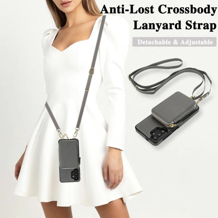 For Samsung Galaxy A13 4G / 5G AwQuer 2 in 1 Crossbody Zipper Wallet Leather Back Phone Case