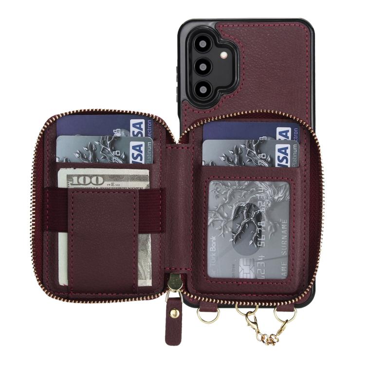For Samsung Galaxy A13 4G / 5G AwQuer 2 in 1 Crossbody Zipper Wallet Leather Back Phone Case