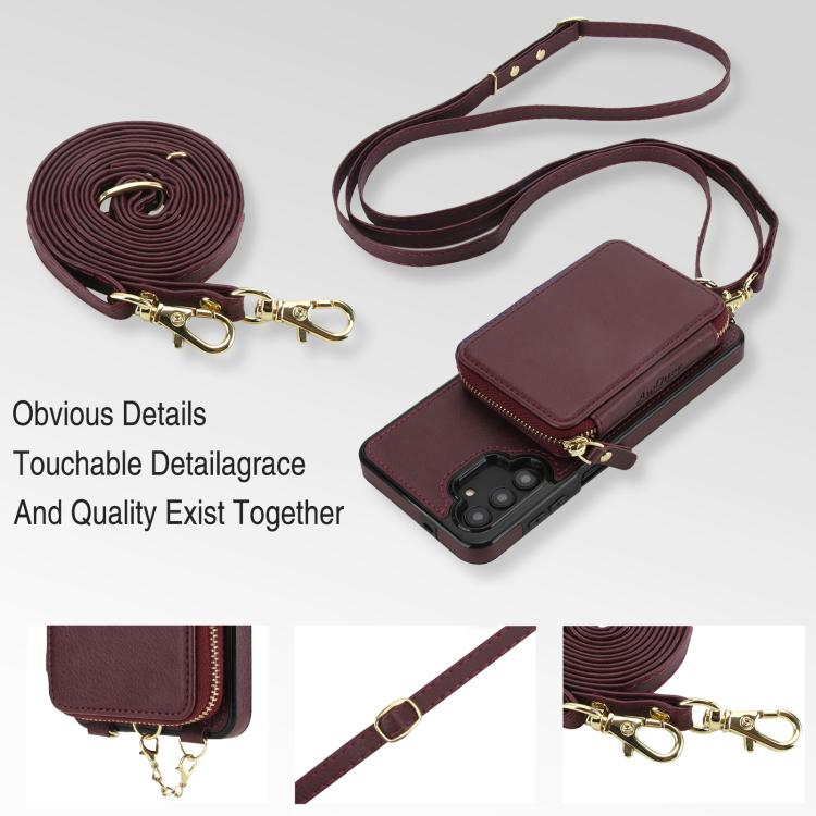 For Samsung Galaxy A13 4G / 5G AwQuer 2 in 1 Crossbody Zipper Wallet Leather Back Phone Case