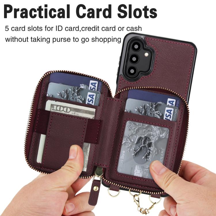 For Samsung Galaxy A13 4G / 5G AwQuer 2 in 1 Crossbody Zipper Wallet Leather Back Phone Case