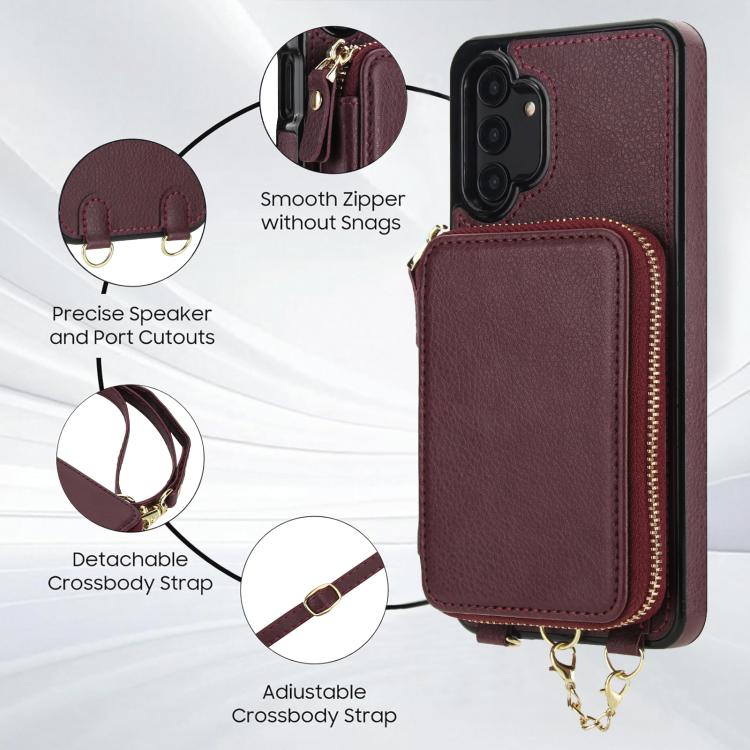 For Samsung Galaxy A13 4G / 5G AwQuer 2 in 1 Crossbody Zipper Wallet Leather Back Phone Case