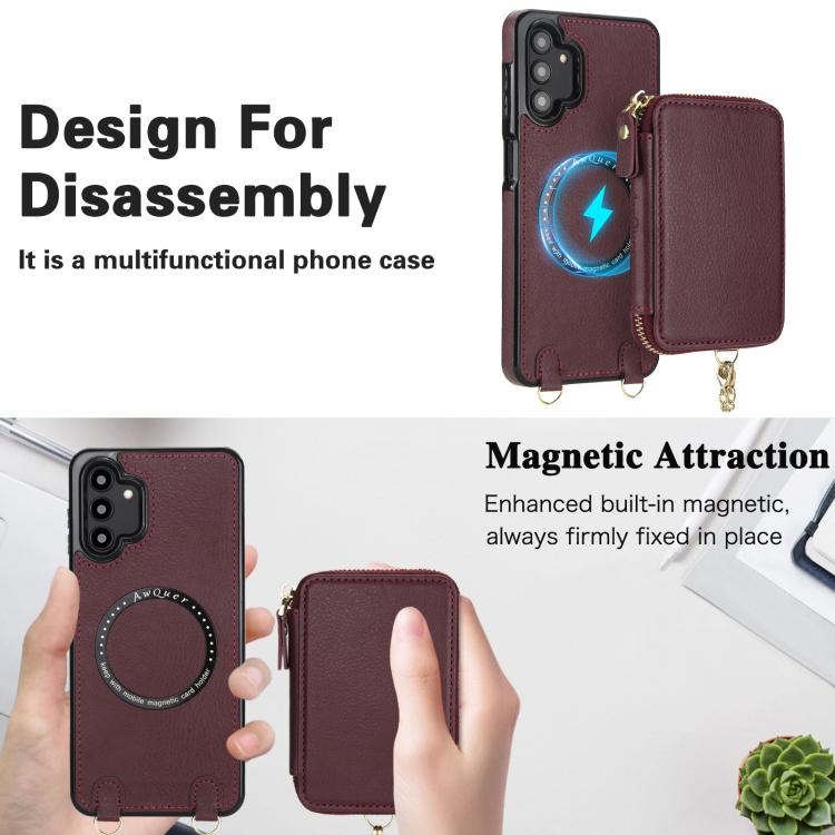 For Samsung Galaxy A13 4G / 5G AwQuer 2 in 1 Crossbody Zipper Wallet Leather Back Phone Case