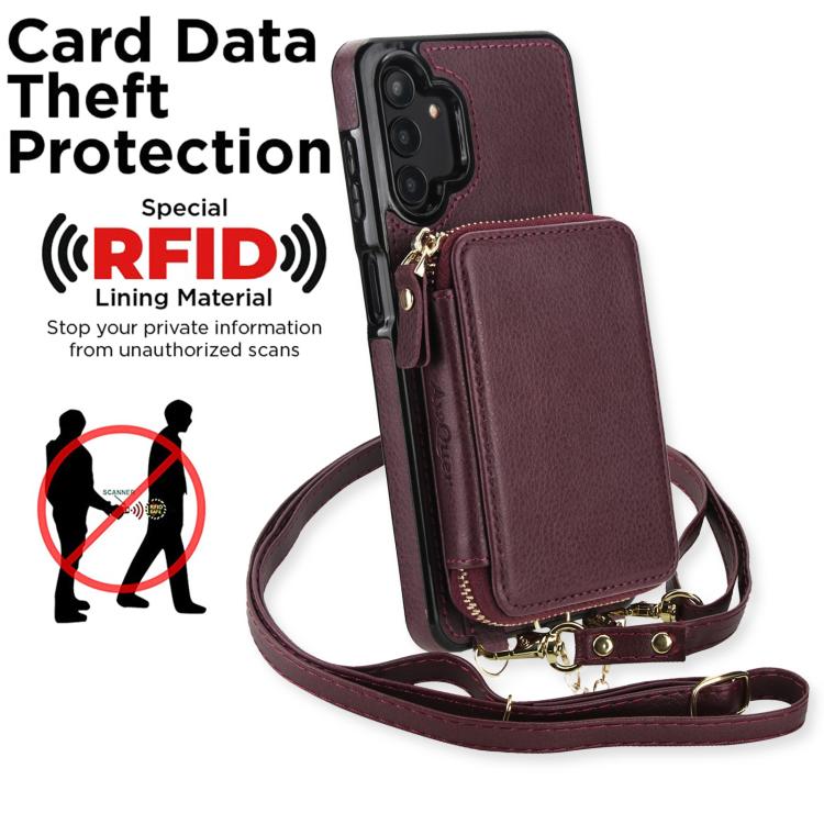 For Samsung Galaxy A13 4G / 5G AwQuer 2 in 1 Crossbody Zipper Wallet Leather Back Phone Case