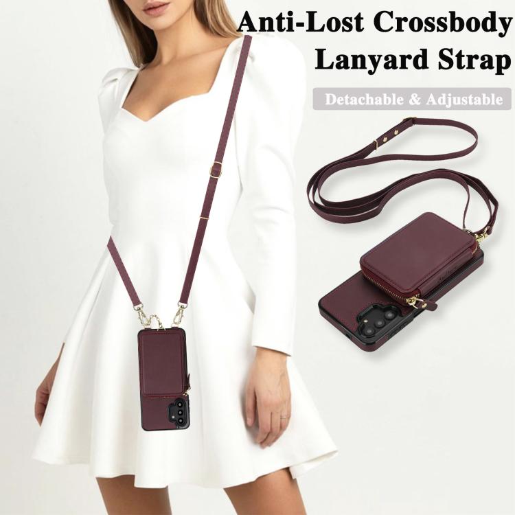 For Samsung Galaxy A13 4G / 5G AwQuer 2 in 1 Crossbody Zipper Wallet Leather Back Phone Case
