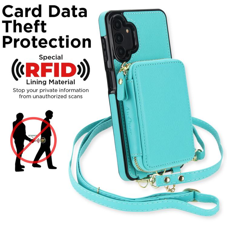 For Samsung Galaxy A13 4G / 5G AwQuer 2 in 1 Crossbody Zipper Wallet Leather Back Phone Case