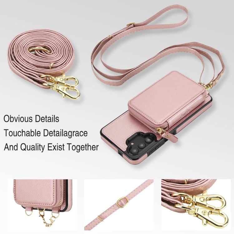 For Samsung Galaxy A13 4G / 5G AwQuer 2 in 1 Crossbody Zipper Wallet Leather Back Phone Case