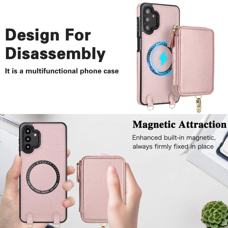 For Samsung Galaxy A13 4G / 5G AwQuer 2 in 1 Crossbody Zipper Wallet Leather Back Phone Case