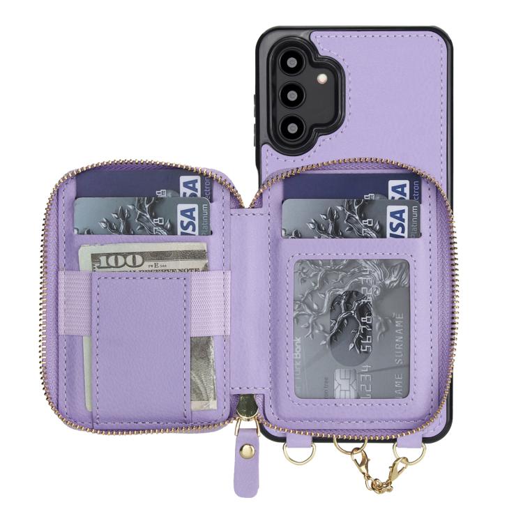 For Samsung Galaxy A13 4G / 5G AwQuer 2 in 1 Crossbody Zipper Wallet Leather Back Phone Case