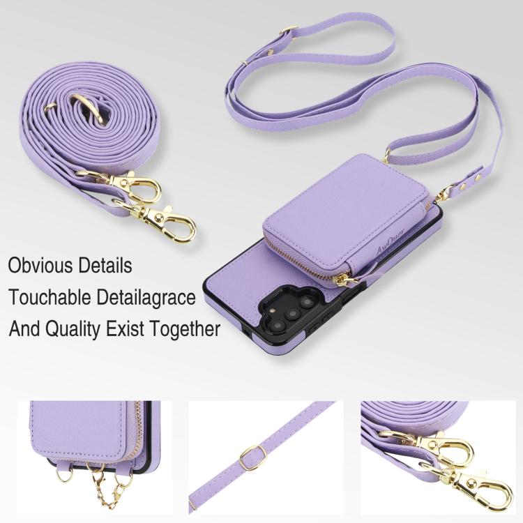 For Samsung Galaxy A13 4G / 5G AwQuer 2 in 1 Crossbody Zipper Wallet Leather Back Phone Case