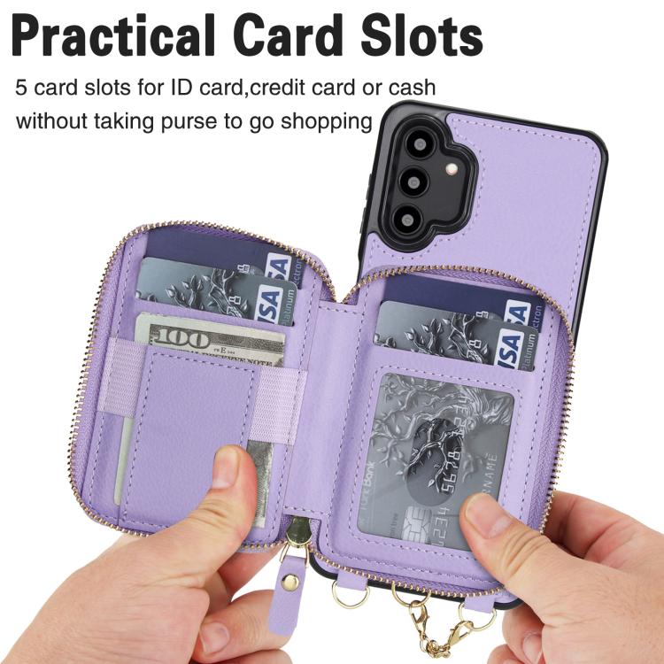 For Samsung Galaxy A13 4G / 5G AwQuer 2 in 1 Crossbody Zipper Wallet Leather Back Phone Case