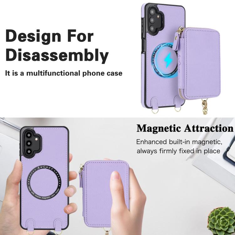 For Samsung Galaxy A13 4G / 5G AwQuer 2 in 1 Crossbody Zipper Wallet Leather Back Phone Case