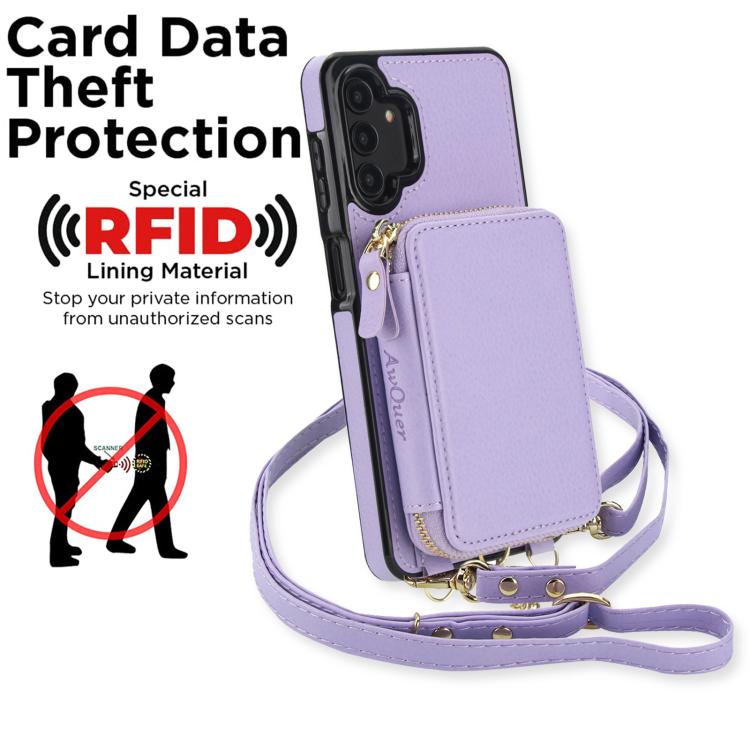 For Samsung Galaxy A13 4G / 5G AwQuer 2 in 1 Crossbody Zipper Wallet Leather Back Phone Case