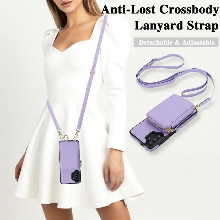 For Samsung Galaxy A13 4G / 5G AwQuer 2 in 1 Crossbody Zipper Wallet Leather Back Phone Case