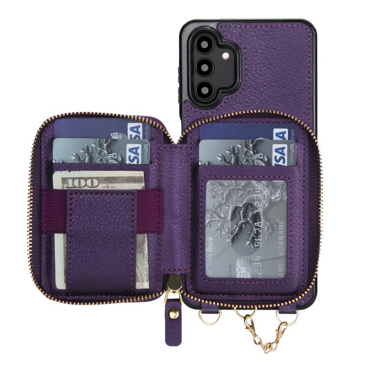 For Samsung Galaxy A13 4G / 5G AwQuer 2 in 1 Crossbody Zipper Wallet Leather Back Phone Case