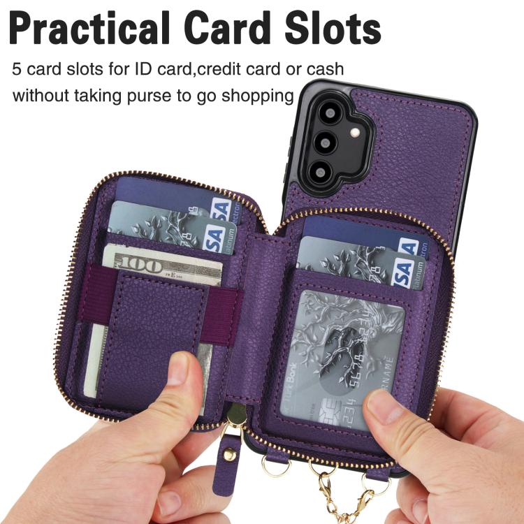 For Samsung Galaxy A13 4G / 5G AwQuer 2 in 1 Crossbody Zipper Wallet Leather Back Phone Case