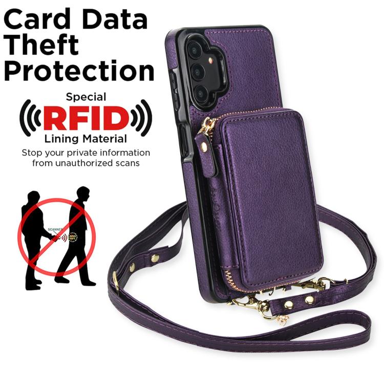 For Samsung Galaxy A13 4G / 5G AwQuer 2 in 1 Crossbody Zipper Wallet Leather Back Phone Case