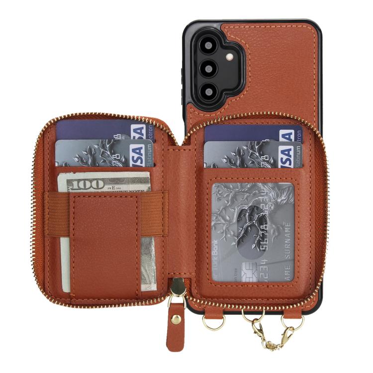For Samsung Galaxy A13 4G / 5G AwQuer 2 in 1 Crossbody Zipper Wallet Leather Back Phone Case