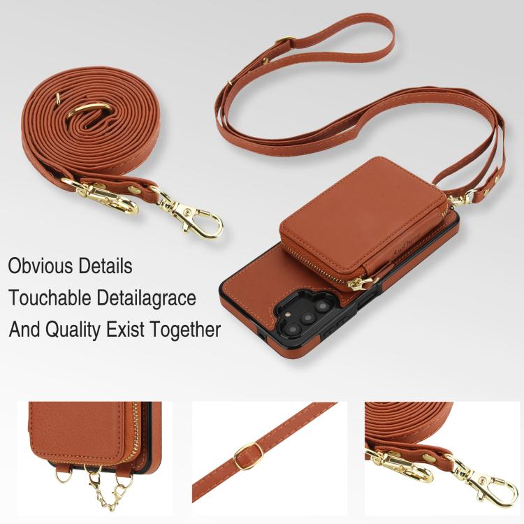 For Samsung Galaxy A13 4G / 5G AwQuer 2 in 1 Crossbody Zipper Wallet Leather Back Phone Case