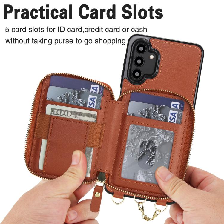 For Samsung Galaxy A13 4G / 5G AwQuer 2 in 1 Crossbody Zipper Wallet Leather Back Phone Case