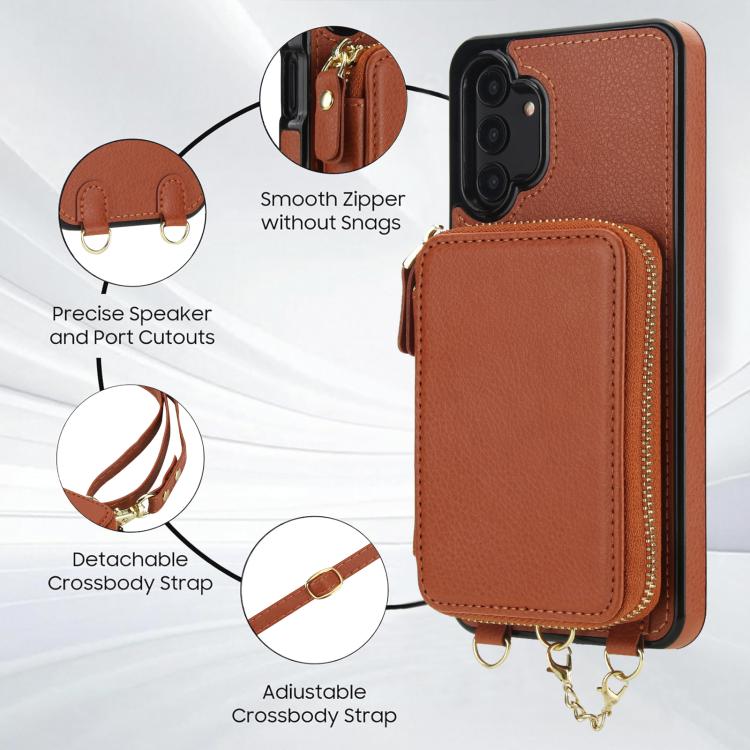For Samsung Galaxy A13 4G / 5G AwQuer 2 in 1 Crossbody Zipper Wallet Leather Back Phone Case