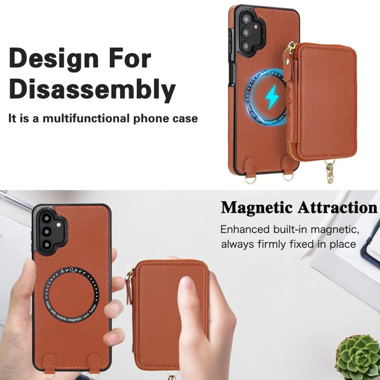 For Samsung Galaxy A13 4G / 5G AwQuer 2 in 1 Crossbody Zipper Wallet Leather Back Phone Case