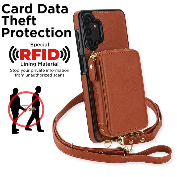 For Samsung Galaxy A13 4G / 5G AwQuer 2 in 1 Crossbody Zipper Wallet Leather Back Phone Case