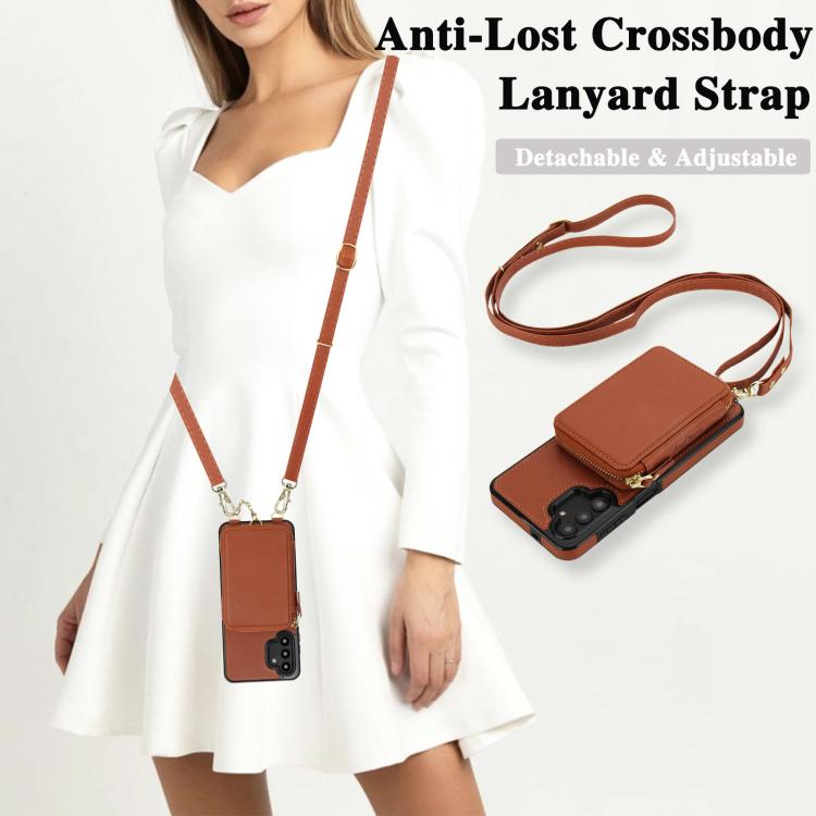 For Samsung Galaxy A13 4G / 5G AwQuer 2 in 1 Crossbody Zipper Wallet Leather Back Phone Case