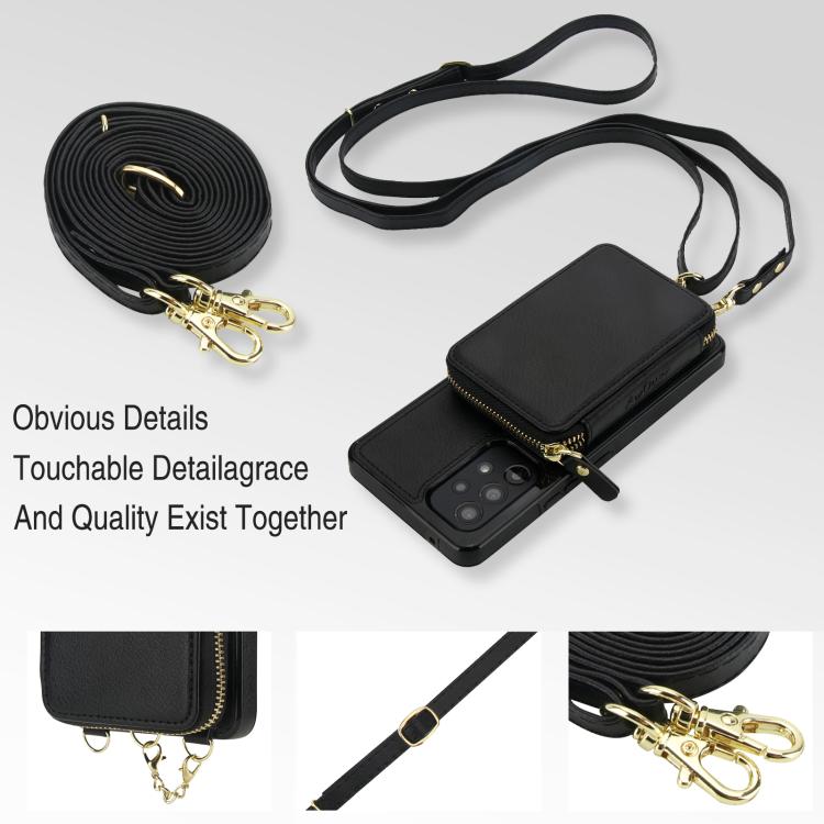 For Samsung Galaxy A53 4G / 5G AwQuer 2 in 1 Crossbody Zipper Wallet Leather Back Phone Case
