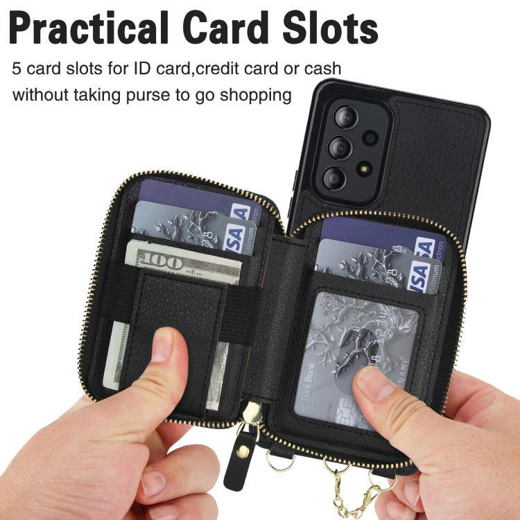 For Samsung Galaxy A53 4G / 5G AwQuer 2 in 1 Crossbody Zipper Wallet Leather Back Phone Case