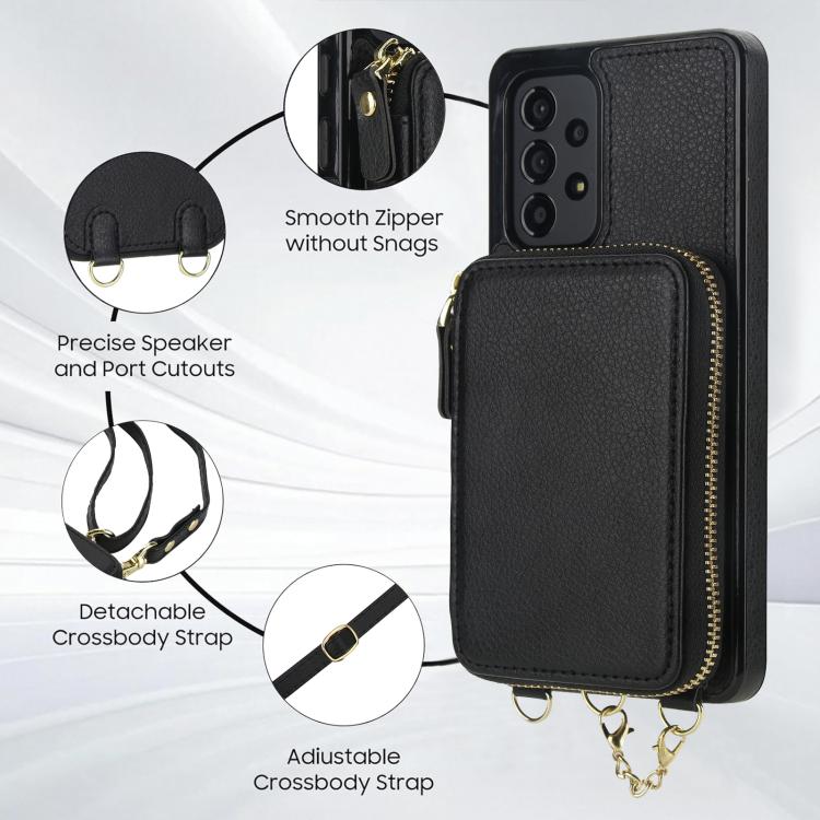For Samsung Galaxy A53 4G / 5G AwQuer 2 in 1 Crossbody Zipper Wallet Leather Back Phone Case