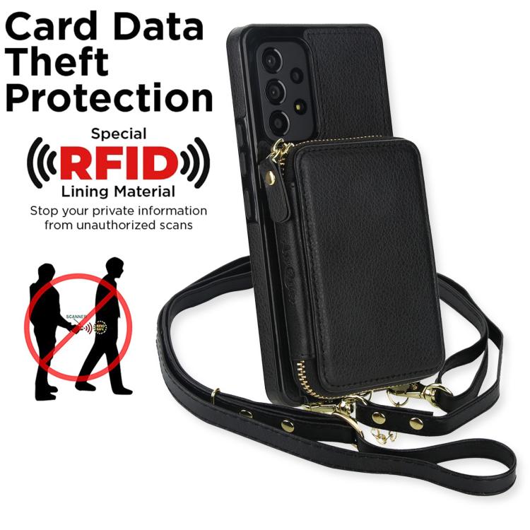 For Samsung Galaxy A53 4G / 5G AwQuer 2 in 1 Crossbody Zipper Wallet Leather Back Phone Case