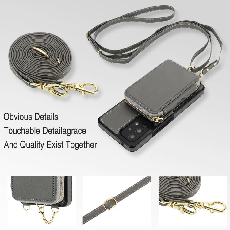 For Samsung Galaxy A53 4G / 5G AwQuer 2 in 1 Crossbody Zipper Wallet Leather Back Phone Case