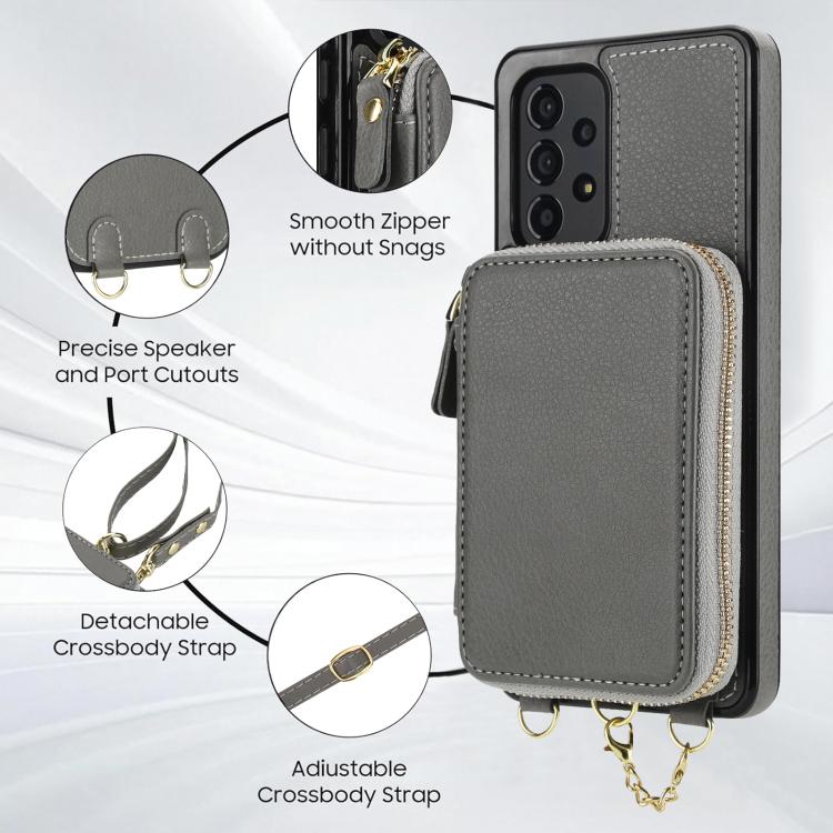 For Samsung Galaxy A53 4G / 5G AwQuer 2 in 1 Crossbody Zipper Wallet Leather Back Phone Case