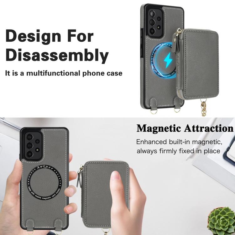 For Samsung Galaxy A53 4G / 5G AwQuer 2 in 1 Crossbody Zipper Wallet Leather Back Phone Case
